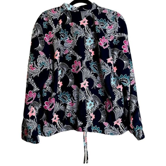 Banana Republic Black Bird Print Zip Front Drapey Bomber Jacket Size XL Flowy Dr - Picture 2 of 7